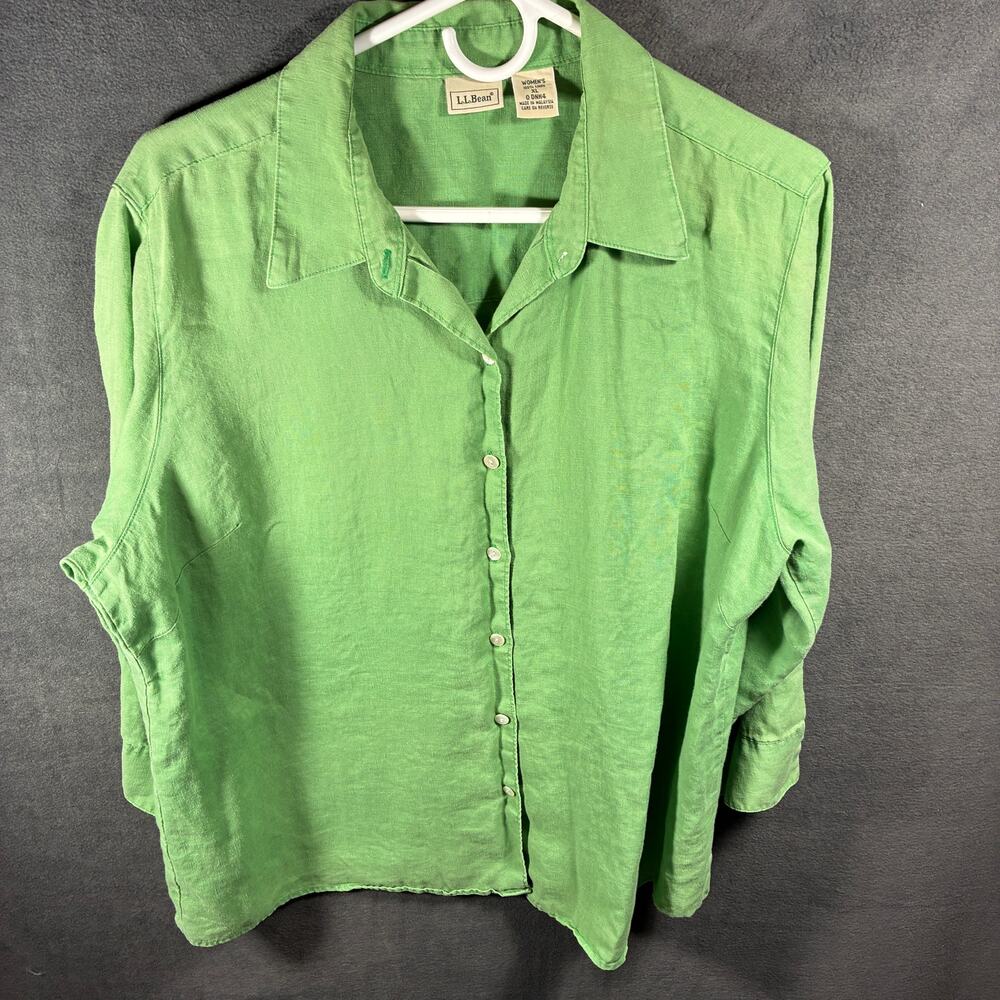 L L bean women linen top XL button coastal beachy vacation tropical spring
